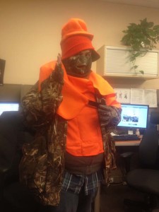 David tried on all the hunting gear at once